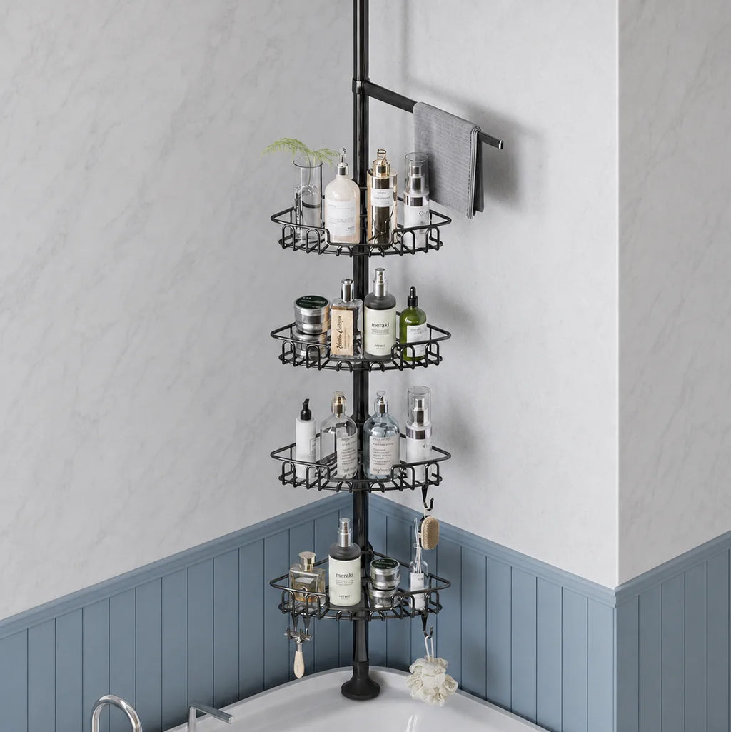 Adjustable Tension Pole Shower Caddy for Corner Storage - image 01
