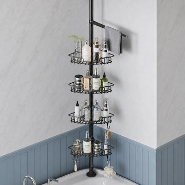 Adjustable Tension Pole Shower Caddy for Corner Storage