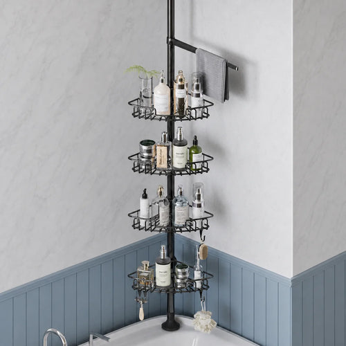 Adjustable Tension Pole Shower Caddy for Corner Storage - image 01