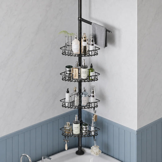 Adjustable Tension Pole Shower Caddy for Corner Storage