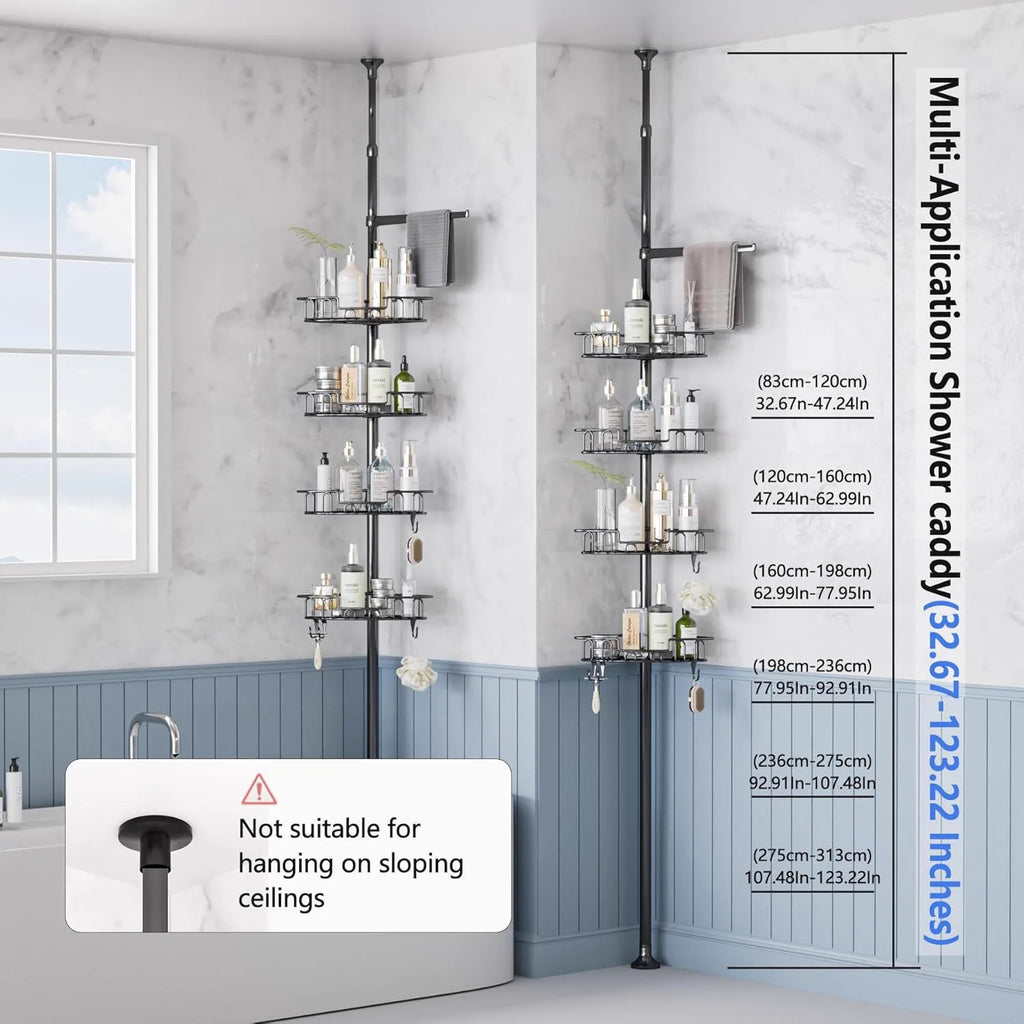 Adjustable Tension Pole Shower Caddy for Corner Storage - image 02