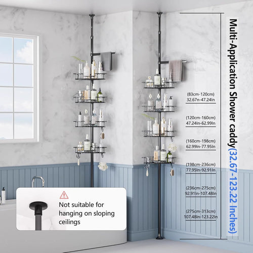 Adjustable Tension Pole Shower Caddy for Corner Storage - image 02
