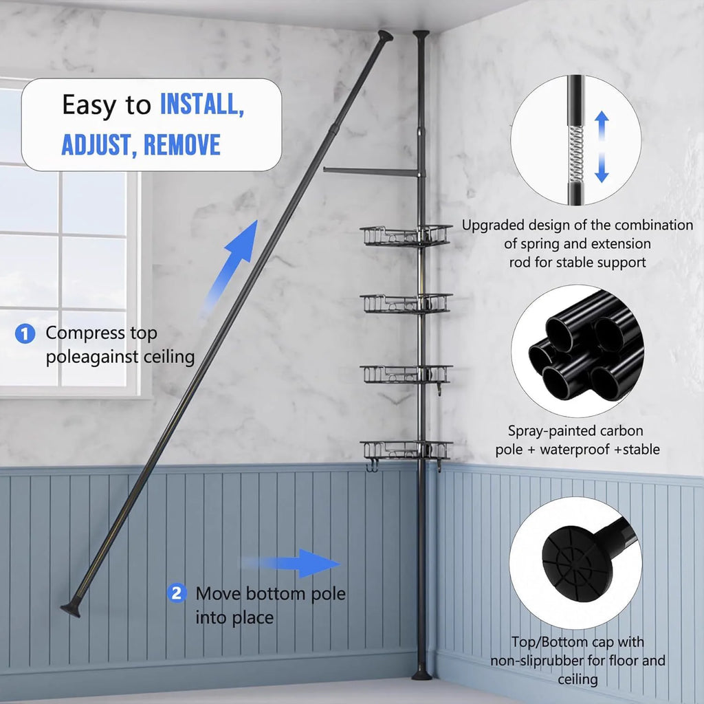 Adjustable Tension Pole Shower Caddy for Corner Storage - image 03