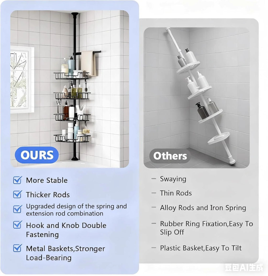 Adjustable Tension Pole Shower Caddy for Corner Storage - image 04