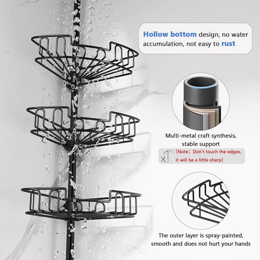Adjustable Tension Pole Shower Caddy for Corner Storage - image 05