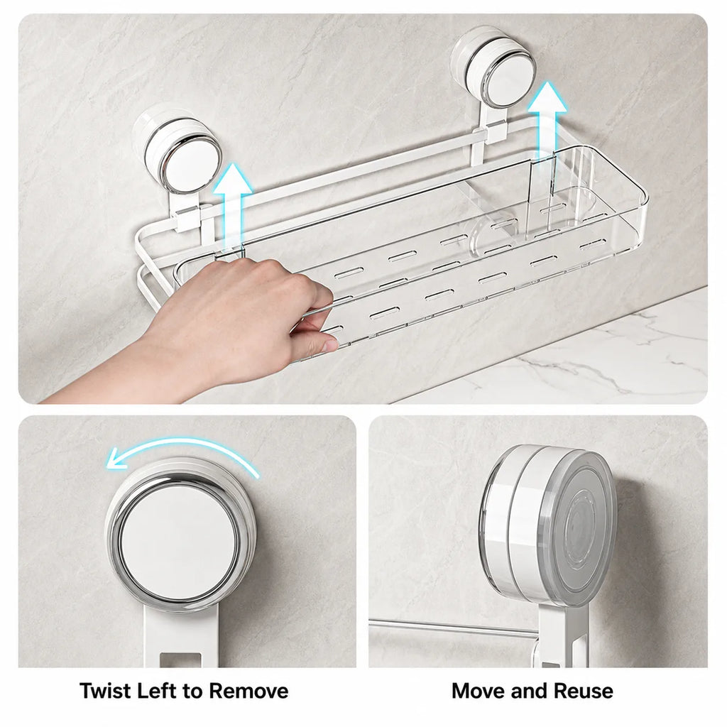 Suction-Mount Slim Shelf for Bathroom & Kitchen Organization - image 05