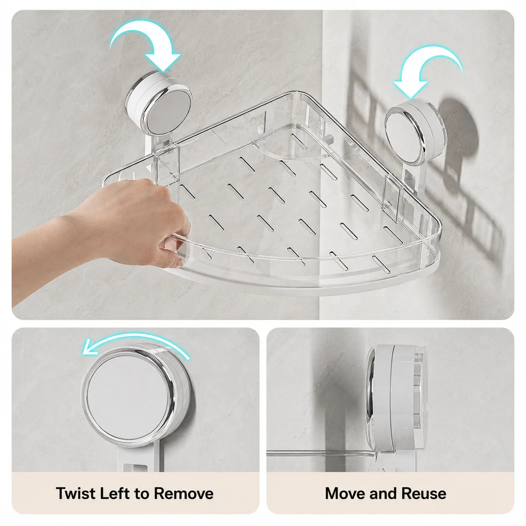 Suction-Mount Corner Shelf for Bathroom & Kitchen Organization - image 06