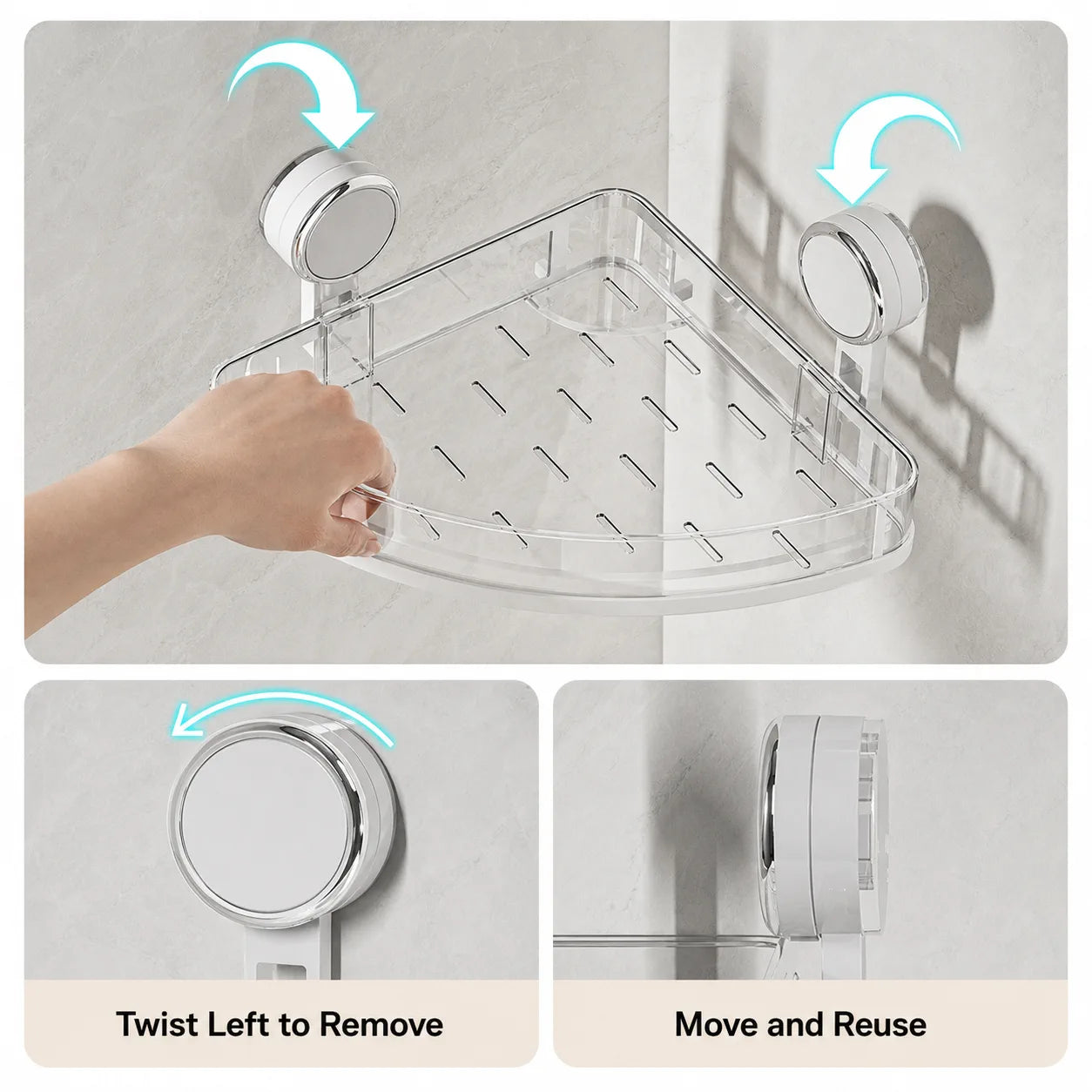 Suction-Mount Corner Shelf for Bathroom & Kitchen Organization - image 06