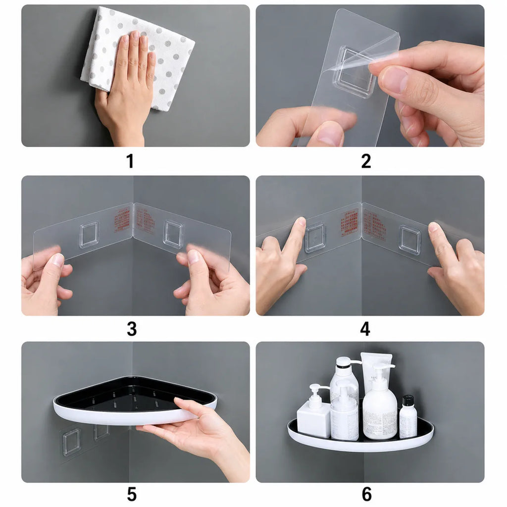 Adhesive-Mount Corner Shelf for Bathroom & Kitchen Organization - image 05