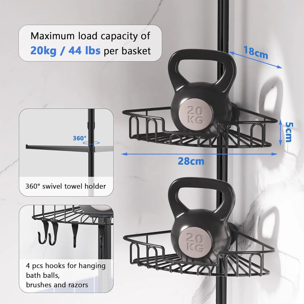 Adjustable Tension Pole Shower Caddy for Corner Storage - image 07