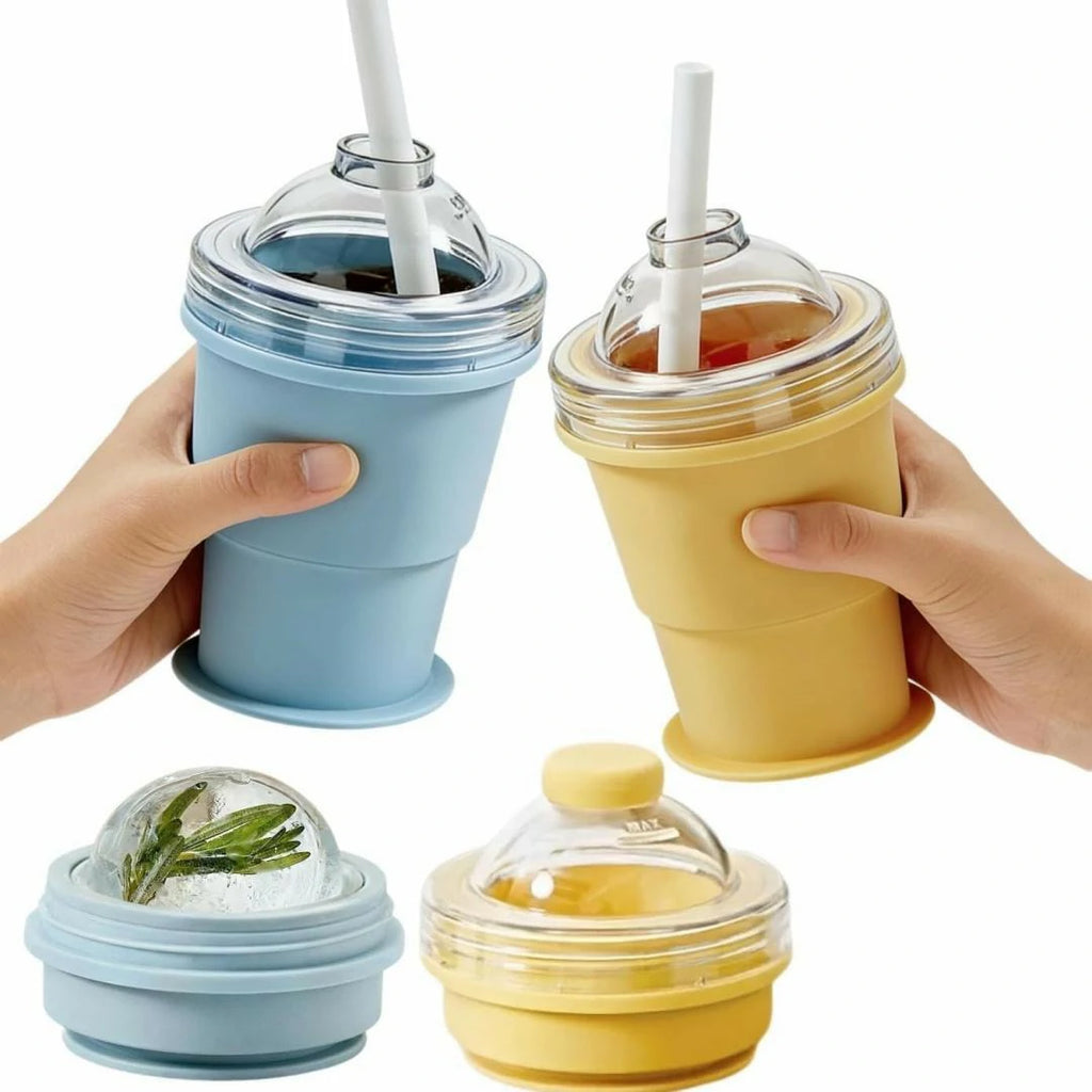 Collapsible Ice Maker Cup with Lid & Straw