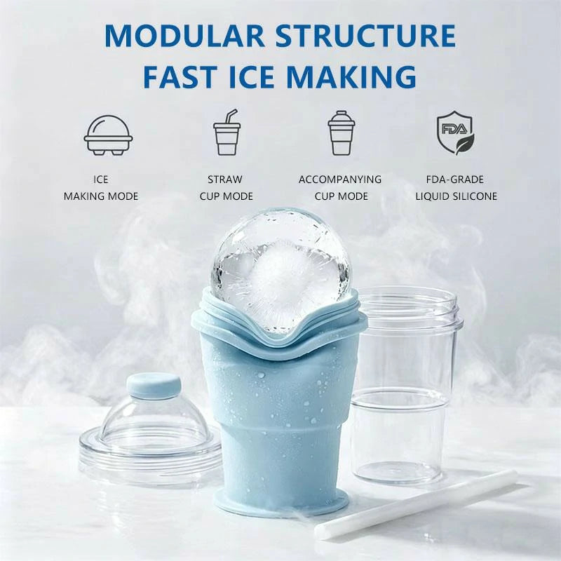 Collapsible Ice Maker Cup with Lid & Straw