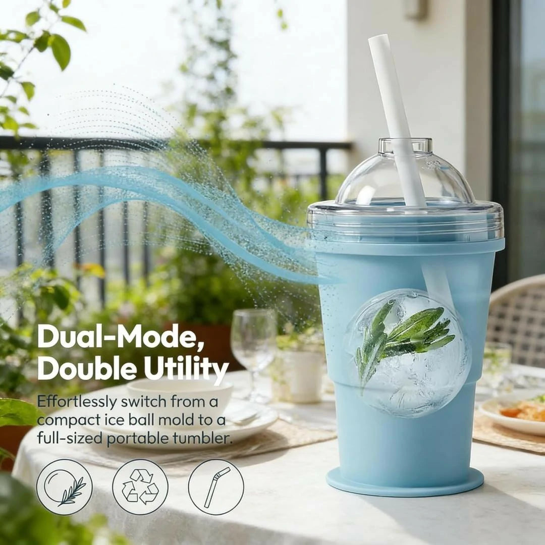 Collapsible Ice Maker Cup with Lid & Straw