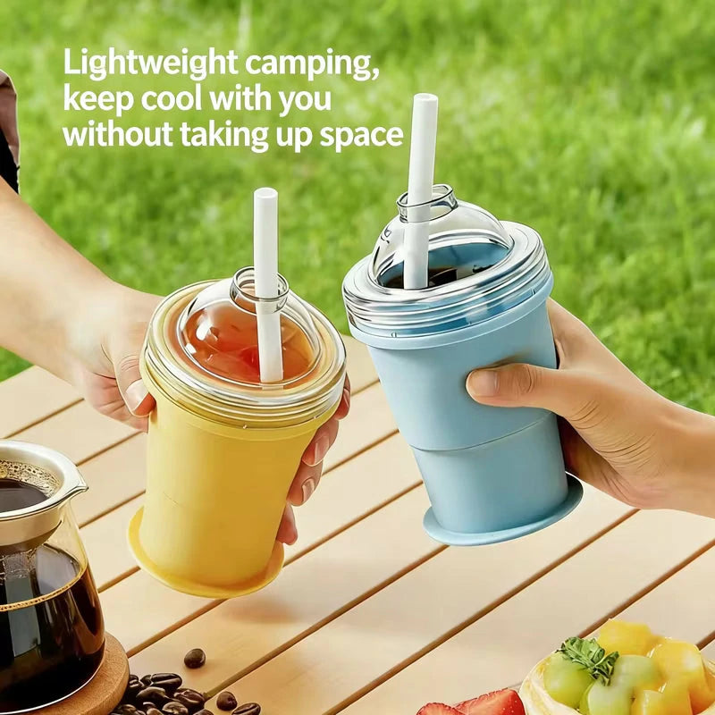 Collapsible Ice Maker Cup with Lid & Straw