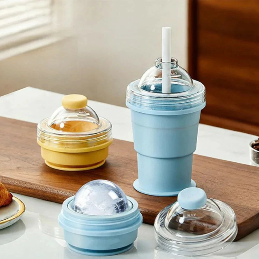Collapsible Ice Maker Cup with Lid & Straw