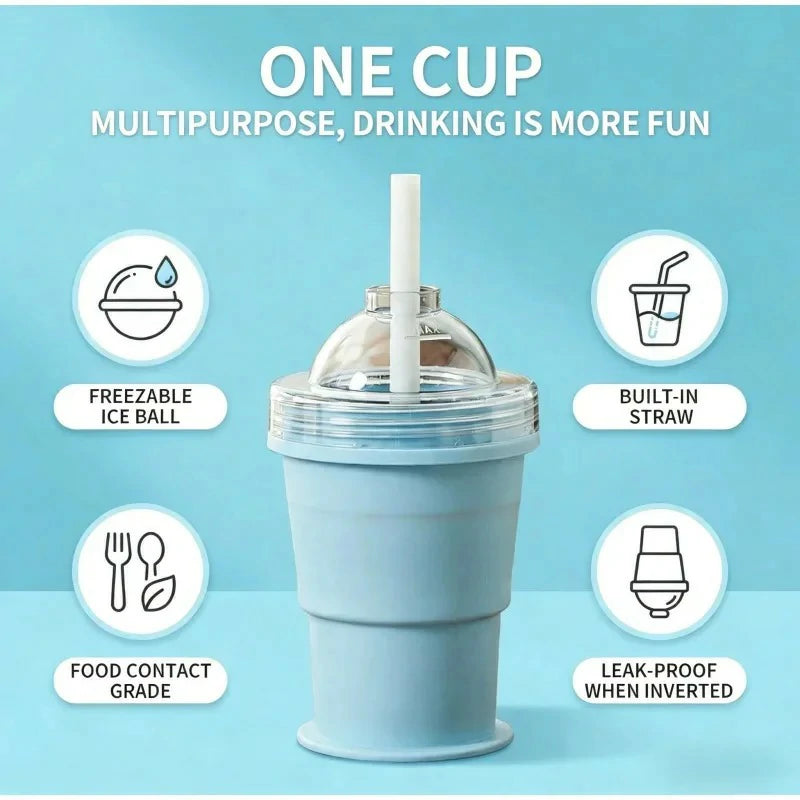 Collapsible Ice Maker Cup with Lid & Straw