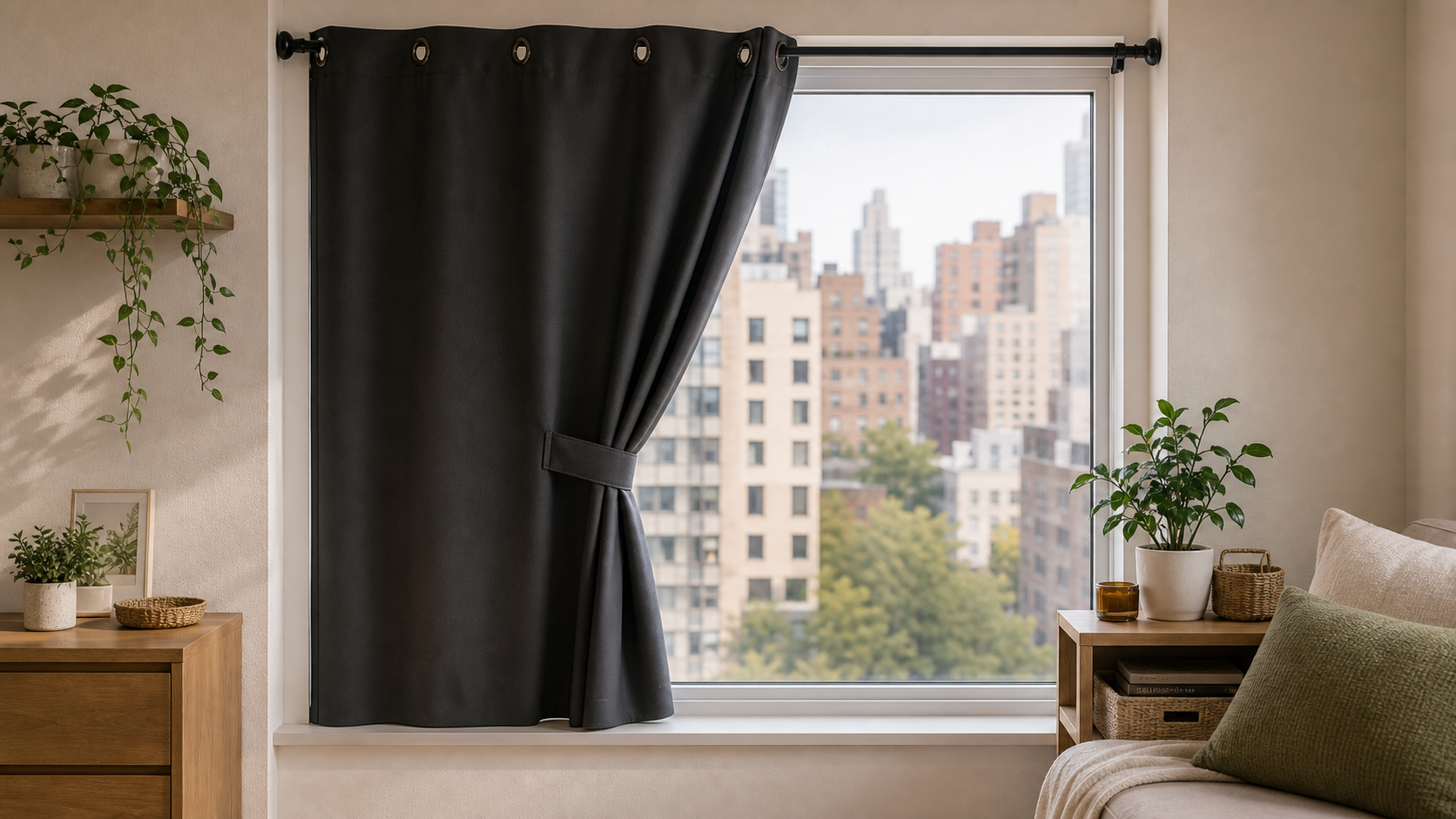 No-Drill Curtain Solutions collection banner for renter-friendly small apartments